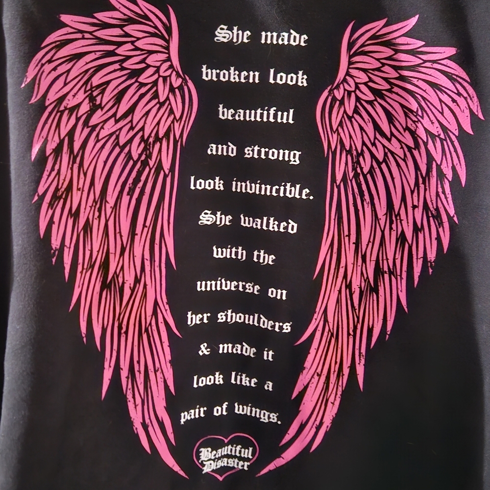 Beautiful Disaster Black Angel Wings Zip-Up Hoodie - Picture 3 of 4